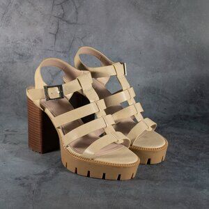 Charles by Charles David Verbal Platform Sandals Lug Sole Heels Nude Size 8.5